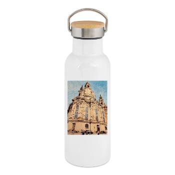 Église Notre-Dame de Dresde - Gourde isotherme avec bouchon en bambou - blanc - Droite