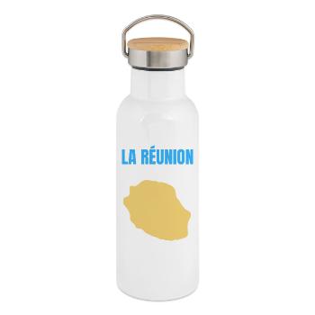 T-Shirt mit goldener Karte auf der Insel La Réunion - Thermosflasche mit Bambusdeckel - Weiß - Rechts