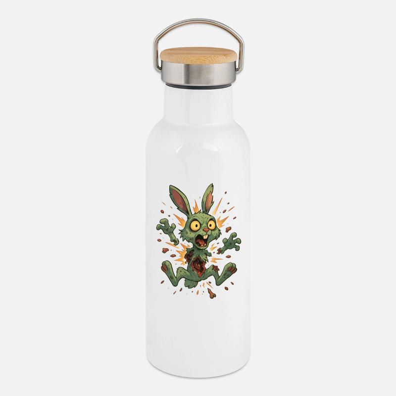 Cartoon Explosive Zombie Rabbit - Thermal Bottle with Bamboo Lid - white