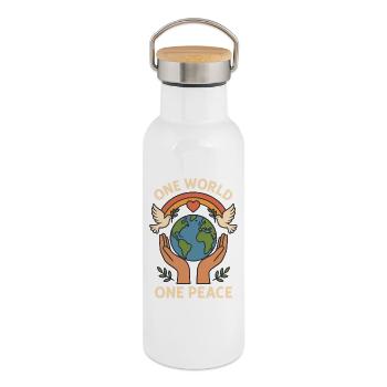 Un monde, une paix - Gourde isotherme avec bouchon en bambou - blanc - Droite