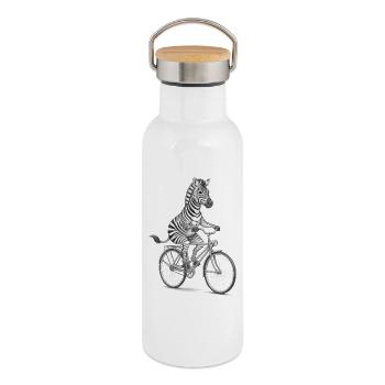 Zebra Cyclist on Bike - Thermal Bottle with Bamboo Lid - white - Right