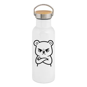 Illustration de bande dessinée d’un ours en colère - Gourde isotherme avec bouchon en bambou - blanc - Droite