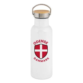 Odense Denmark Flag Crest - Thermal Bottle with Bamboo Lid - white - Right
