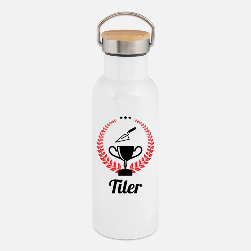Tiler – pro tile laying precision trade - Thermal Bottle with Bamboo Lid - white