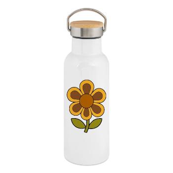 Rétro à motifs floraux des années 70 - Gourde isotherme avec bouchon en bambou - blanc - Droite