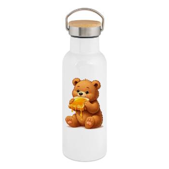Süßer Bär mit Honigbrot  - Thermosflasche mit Bambusdeckel - Weiß - Rechts