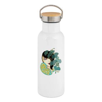 Ginkgo beauty in Art Nouveau style - Thermal Bottle with Bamboo Lid - white - Right