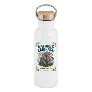 Famille des ours - Gourde isotherme avec bouchon en bambou - blanc - Droite