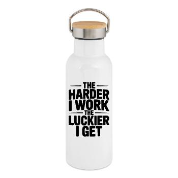 The Harder I Work The Luckier I Get - Thermal Bottle with Bamboo Lid - white - Right