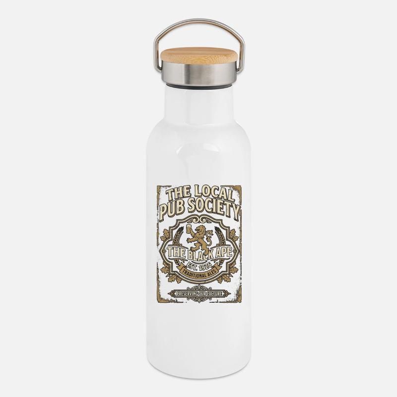 Ami du pub local - Gourde isotherme avec bouchon en bambou - blanc
