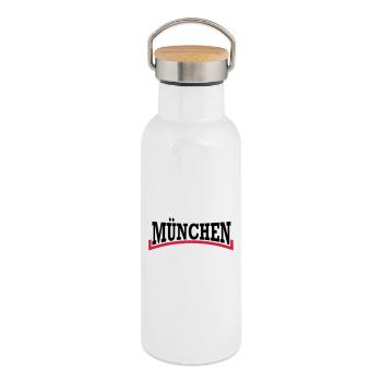 München Schrift zweifarbig - Thermosflasche mit Bambusdeckel - Weiß - Rechts