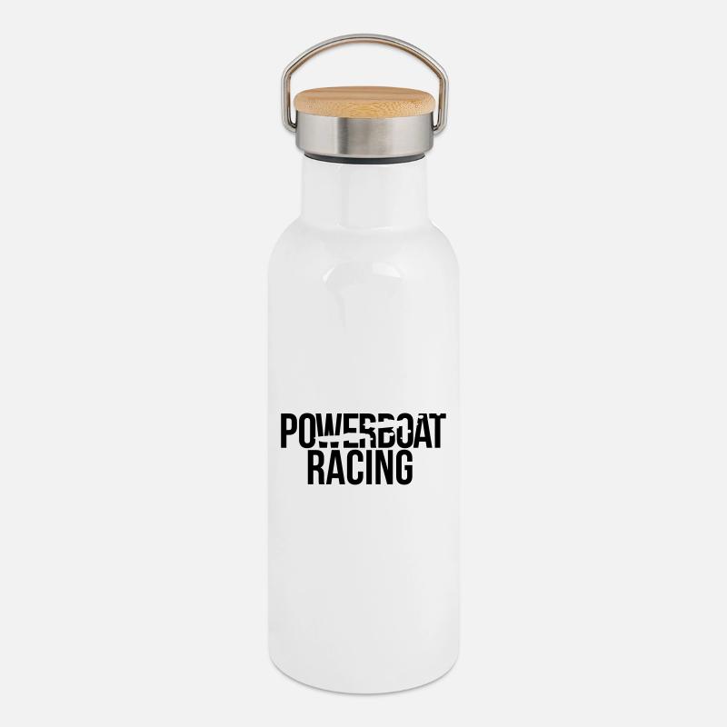 power boat racing - Thermal Bottle with Bamboo Lid - white