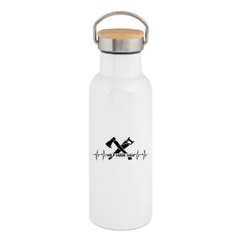 selfmade man Symbol Logo Herzschlag Handwerker - Thermosflasche mit Bambusdeckel - Weiß - Rechts