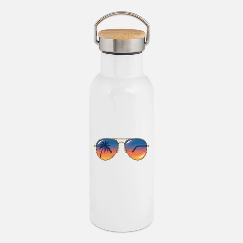 Sunglasses Sunset Palm - Thermal Bottle with Bamboo Lid - white