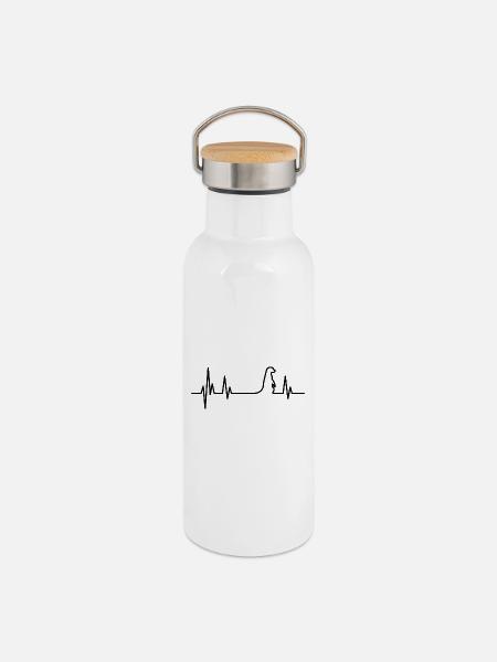 Erdmännchen Heartbeat schwarz - Thermosflasche mit Bambusdeckel - Weiß