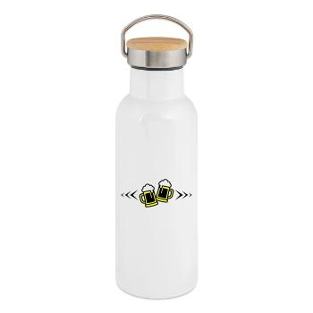 Bier Anstoßen Symbol Bierkrug - Thermosflasche mit Bambusdeckel - Weiß - Rechts