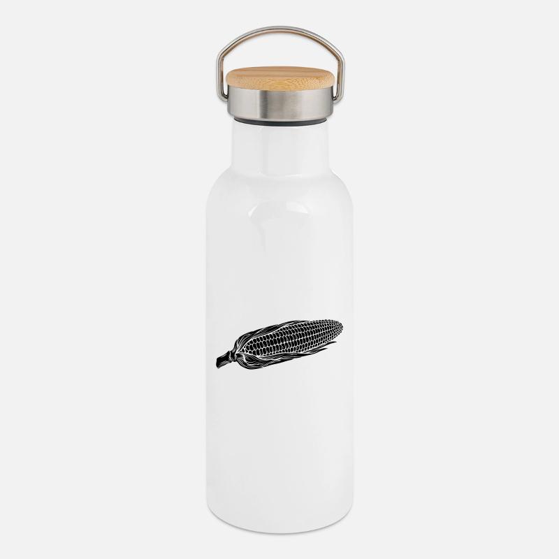 Corn on Cob Silhouette - Thermal Bottle with Bamboo Lid - white