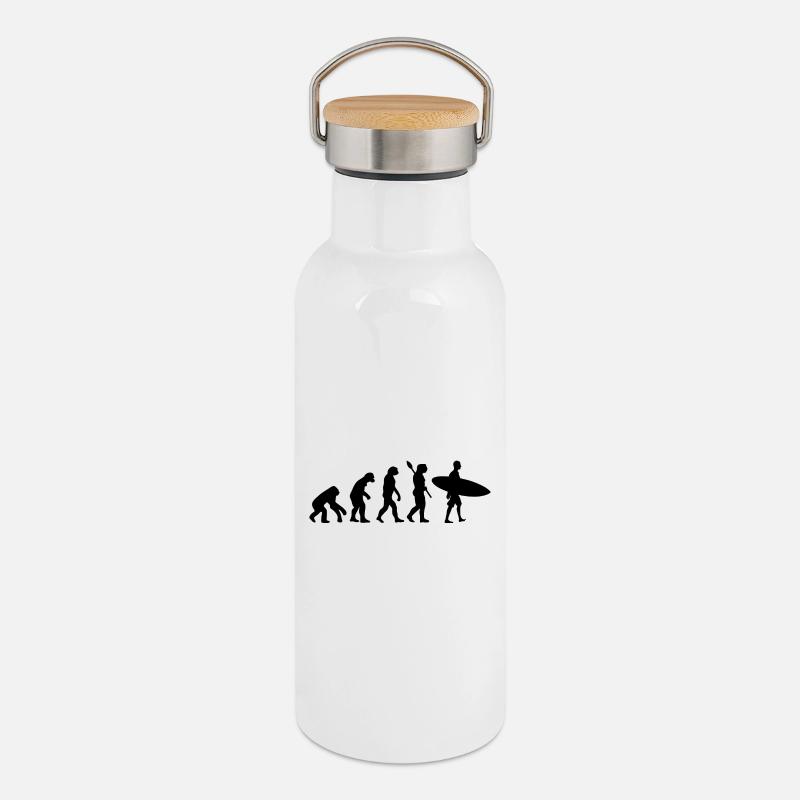 Surfer Funny Human Evolution - Thermal Bottle with Bamboo Lid - white