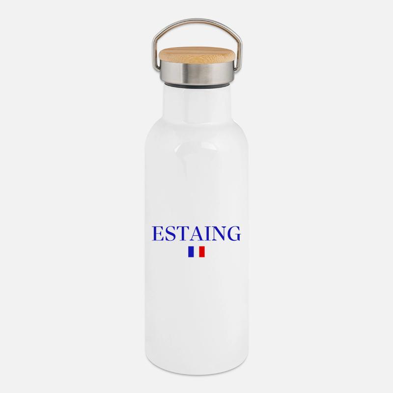 Drapeau ESTING France - Gourde isotherme avec bouchon en bambou - blanc