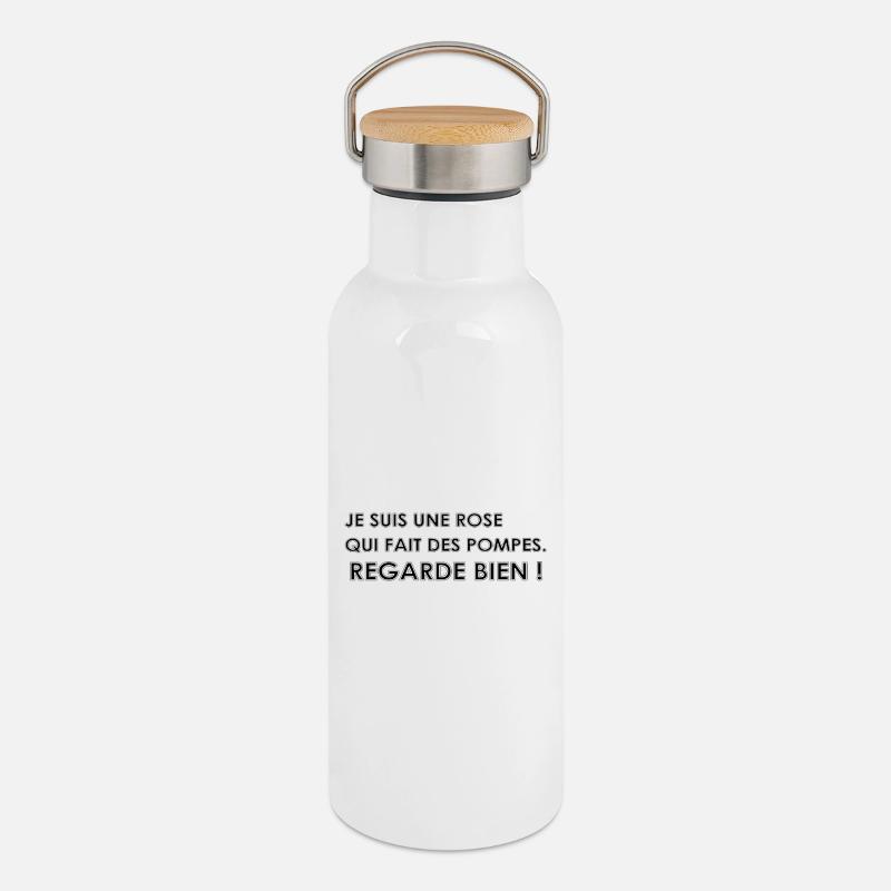 I'm a rose doing push-ups - Thermal Bottle with Bamboo Lid - white