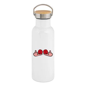 Snail Middle Finger Insult Wanker Fuck You - Thermal Bottle with Bamboo Lid - white - Right
