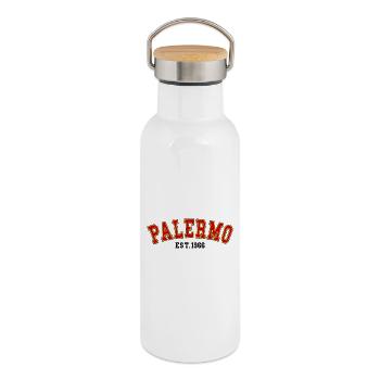 Palermo gegründet 1966 - Thermosflasche mit Bambusdeckel - Weiß - Rechts