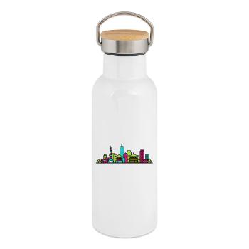 Kyoto City Skyline Temple Pagoda Modern Art - Thermal Bottle with Bamboo Lid - white - Right