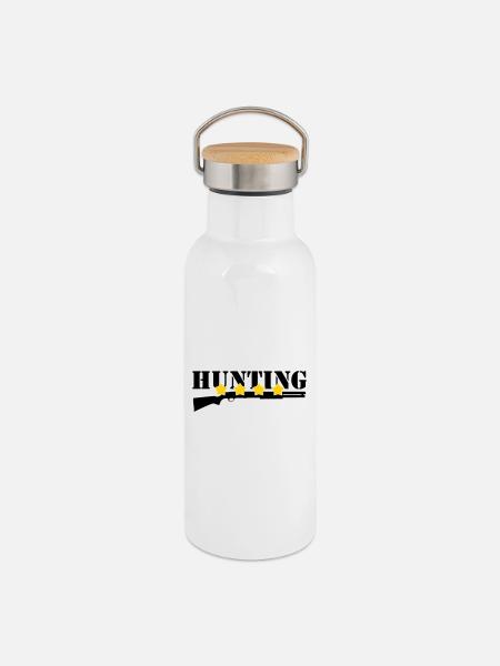 Chasse - Chasseur - Gourde isotherme avec bouchon en bambou - blanc