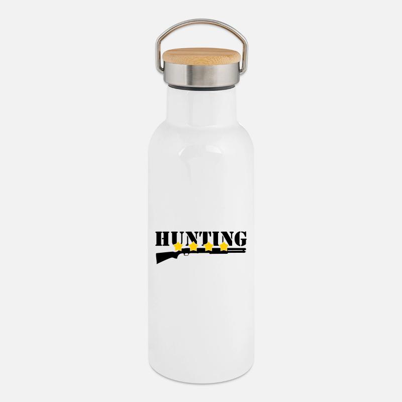 Jagd – Jäger - Thermosflasche mit Bambusdeckel - Weiß