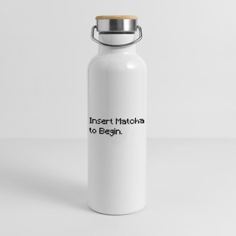 Insert Matcha to Begin - Funny Retro Gaming Tee Thermal Bottle with Bamboo Lid
