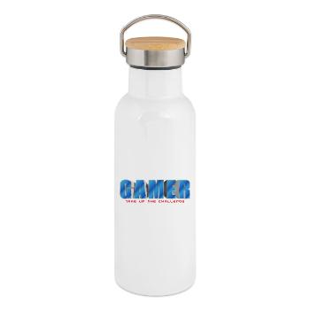 NERDY forever - Gamer - Thermal Bottle with Bamboo Lid - white - Right