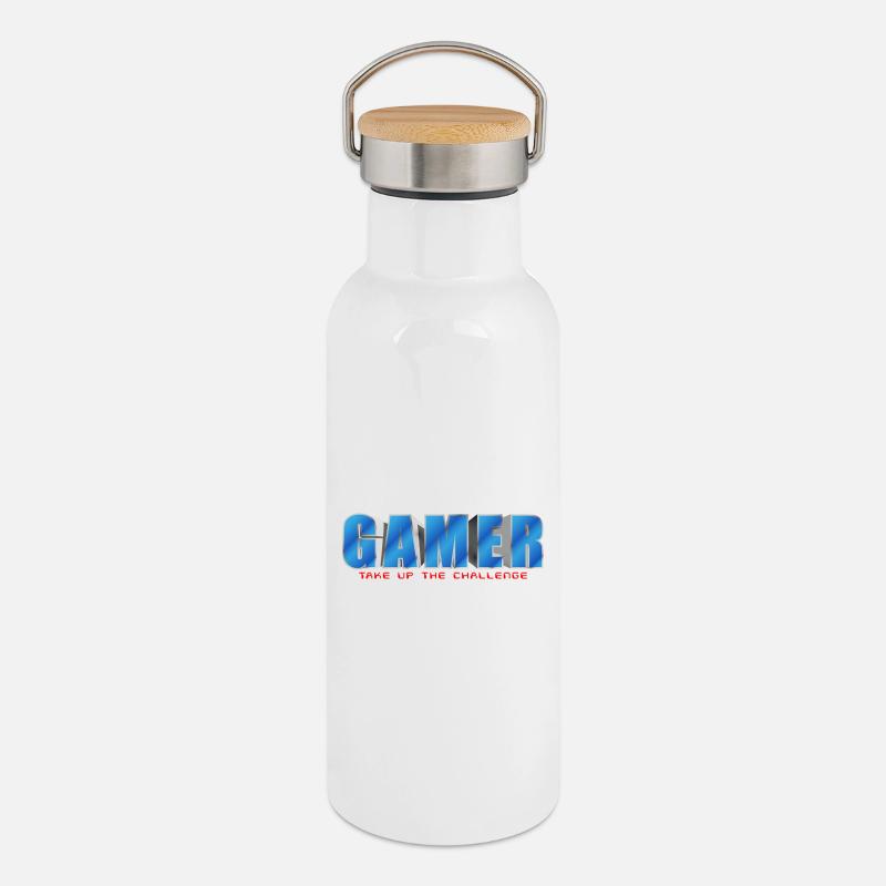 NERDY forever - Gamer - Thermal Bottle with Bamboo Lid - white