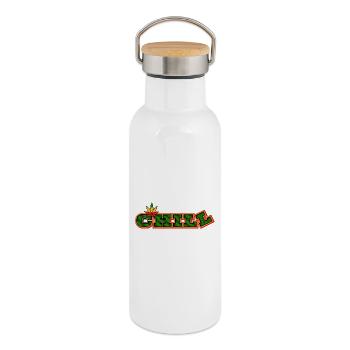 Psychedelic Chill Cannabis Wortkunst - Thermosflasche mit Bambusdeckel - Weiß - Rechts