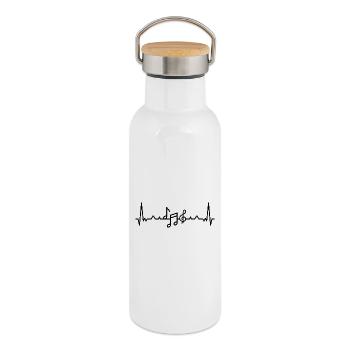 Clé de musicien Heartbeat Music - Gourde isotherme avec bouchon en bambou - blanc - Droite