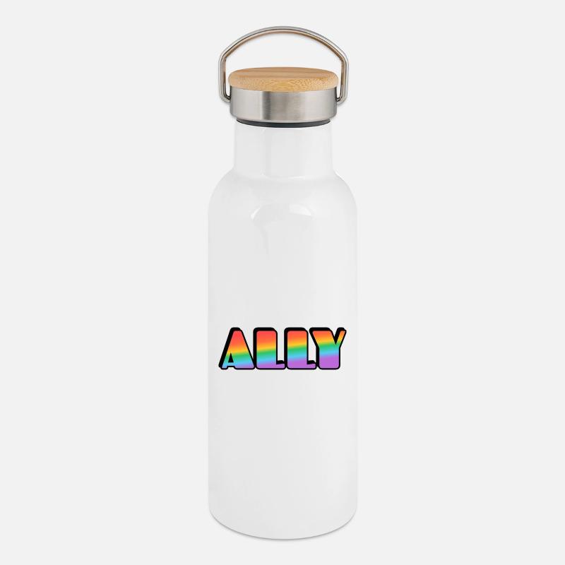 Ally Rainbow Letters - Thermosflasche mit Bambusdeckel - Weiß