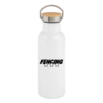 Three-star fencing: the best foil fencer - Thermal Bottle with Bamboo Lid - white - Right