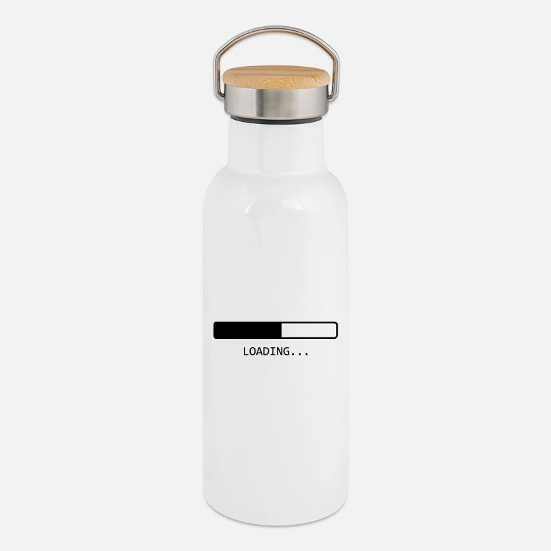Loading... - Thermosflasche mit Bambusdeckel - Weiß