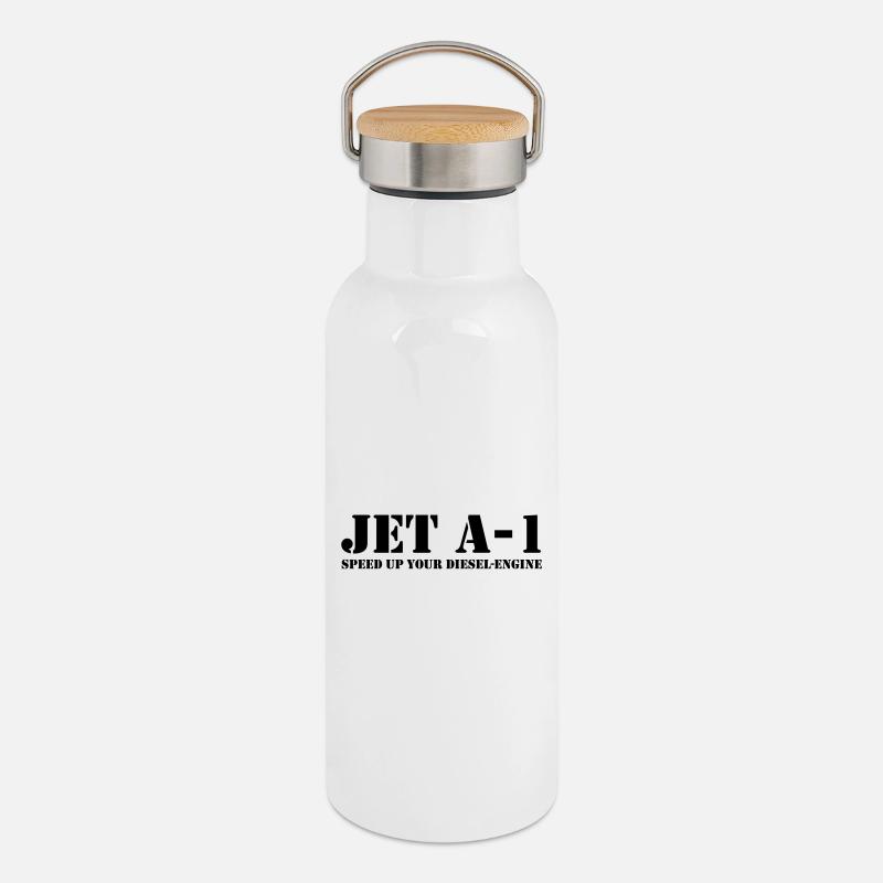 Jet A-1 diesel - Thermosflasche mit Bambusdeckel - Weiß