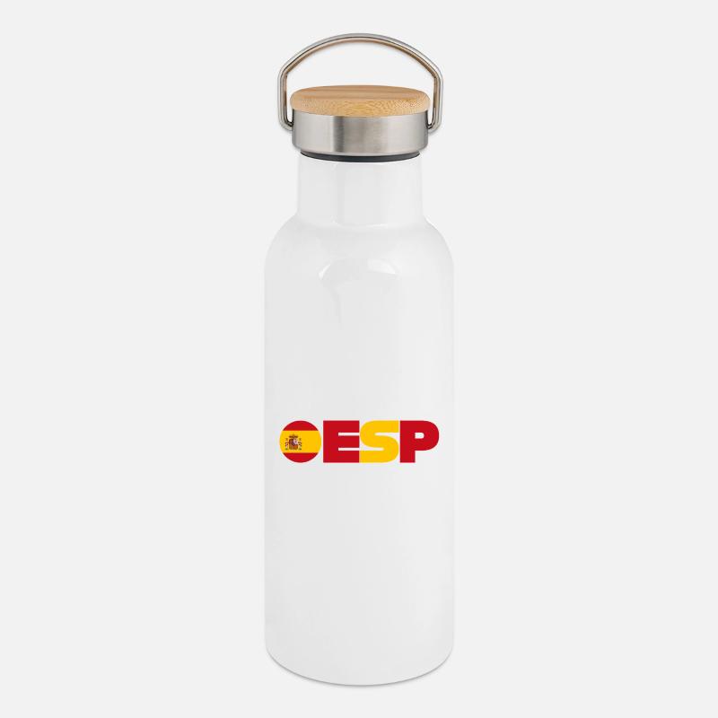 Spanien - Thermosflasche mit Bambusdeckel - Weiß