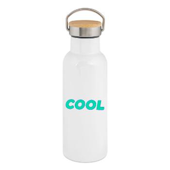 Coole retro-cyanfarbene Schrift - Thermosflasche mit Bambusdeckel - Weiß - Rechts