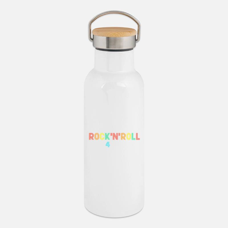 Rock'N'Roll 4 Life Retro-Text - Thermosflasche mit Bambusdeckel - Weiß