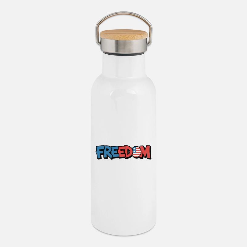 Conception de la Déclaration de Typographie de la Liberté - Gourde isotherme avec bouchon en bambou - blanc
