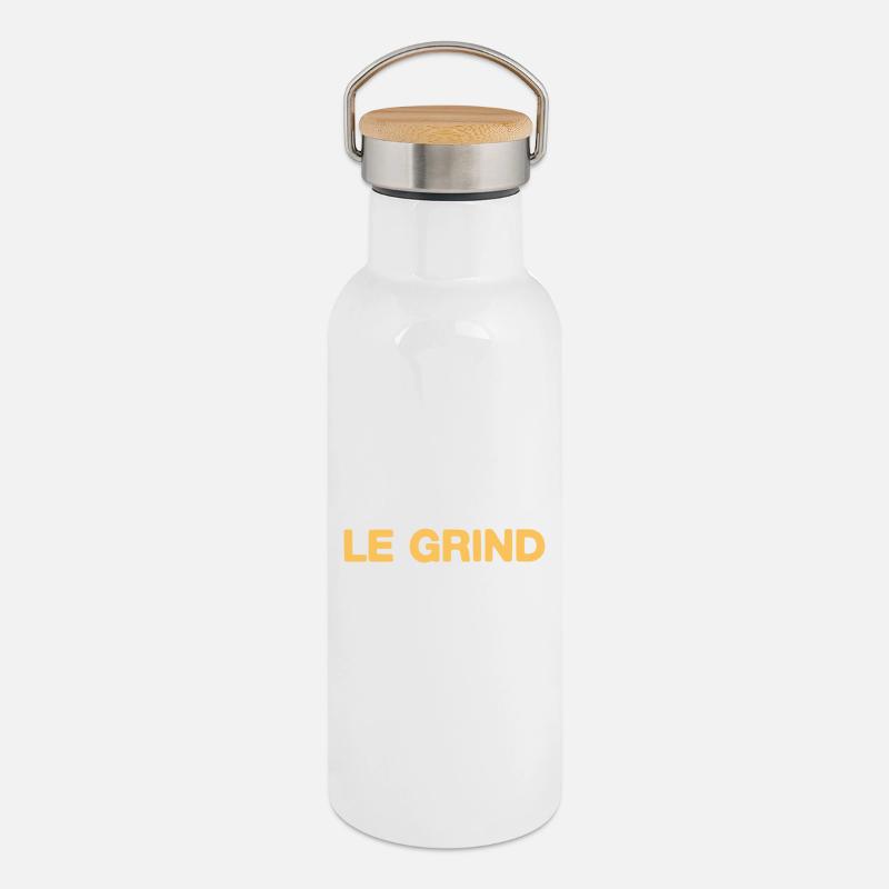 Le Grind – Motivation Statement Design Fan - Thermal Bottle with Bamboo Lid - white
