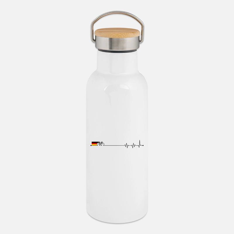 Germany flag bicycle - Thermal Bottle with Bamboo Lid - white