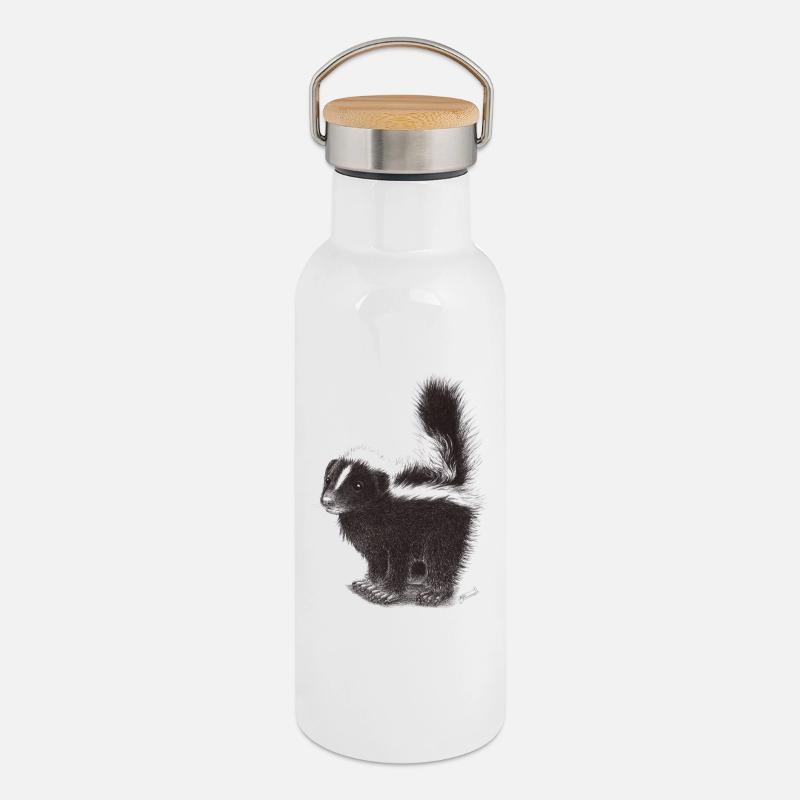 Cute cool skunk - Thermal Bottle with Bamboo Lid - white