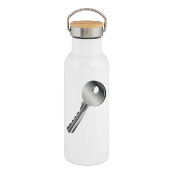 clé unique de couleur argent - Gourde isotherme avec bouchon en bambou - blanc - Droite