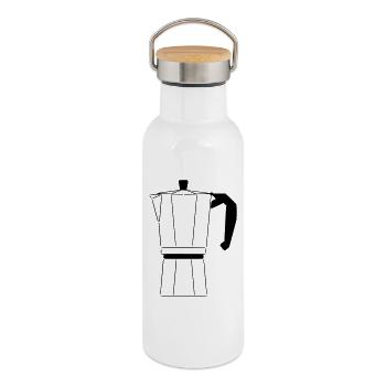 Cafe - Thermosflasche mit Bambusdeckel - Weiß - Rechts