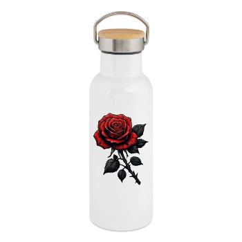 Illustration rose foncé avec pétales rouges - Gourde isotherme avec bouchon en bambou - blanc - Droite