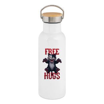 Funny Hugs For Free Horror Dark Cat Humor - Thermal Bottle with Bamboo Lid - white - Right