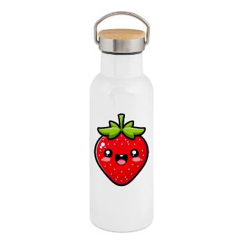 Fraise Fraises - Gourde isotherme avec bouchon en bambou - blanc - Droite
